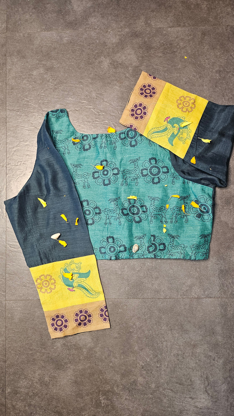 Green kalamkari peacock blouse