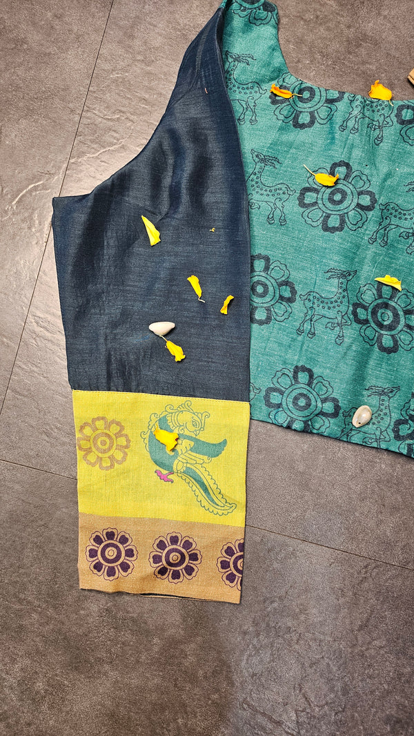 Green kalamkari peacock blouse