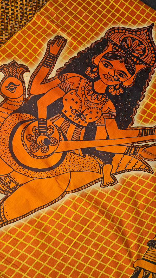 Saraswati Check Orange saree