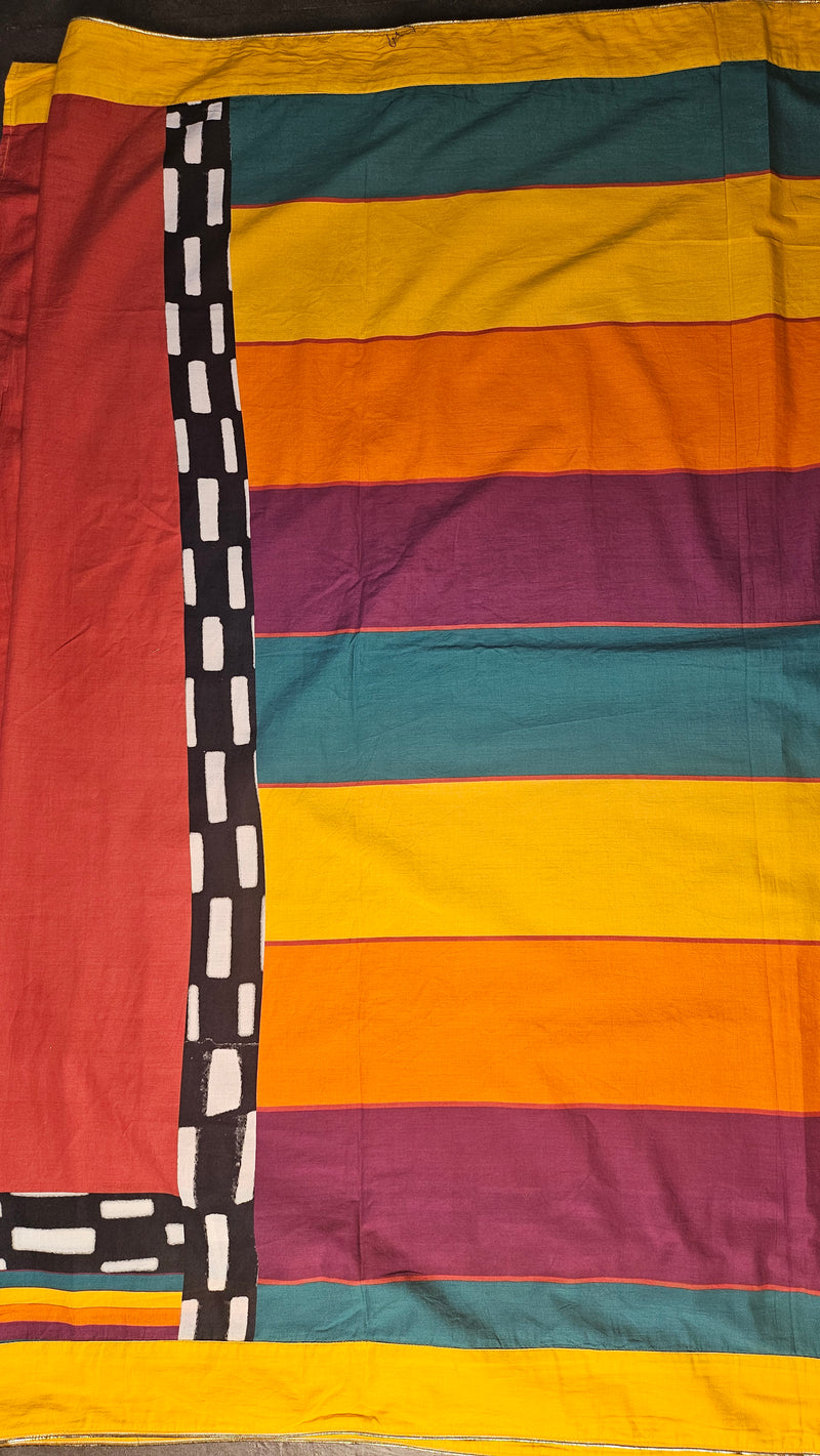 Stripe and Check multi colored saree