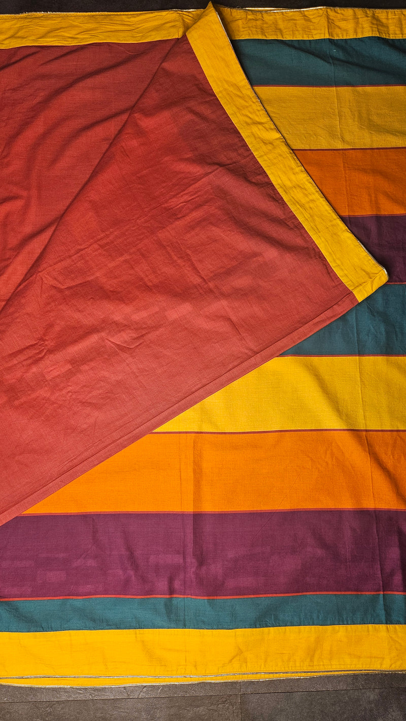 Stripe and Check multi colored saree