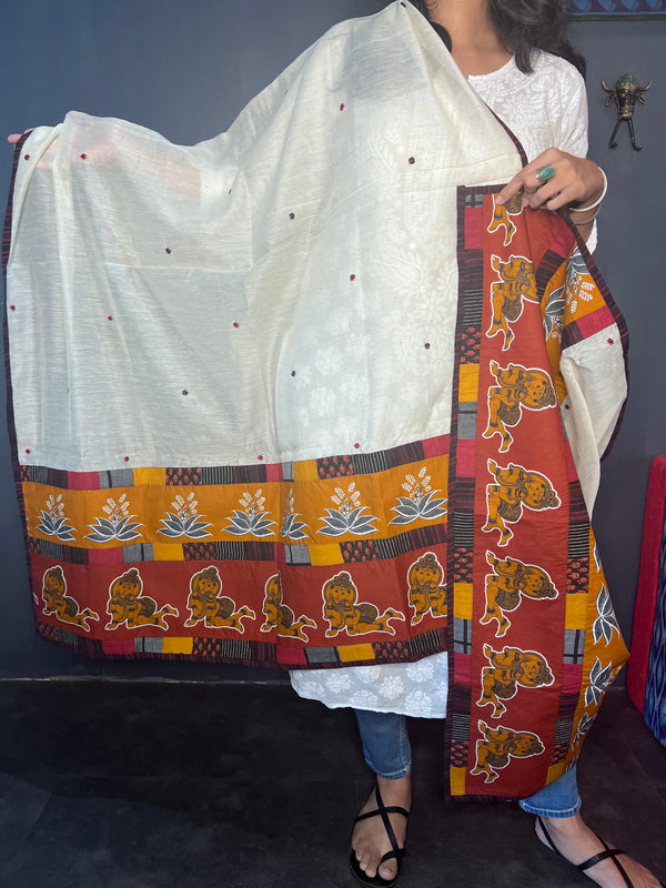 White chanderi embroidered dupatta