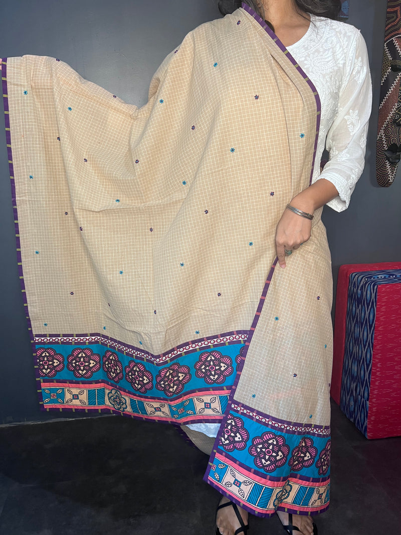 Biscuit handloom embroidered dupatta