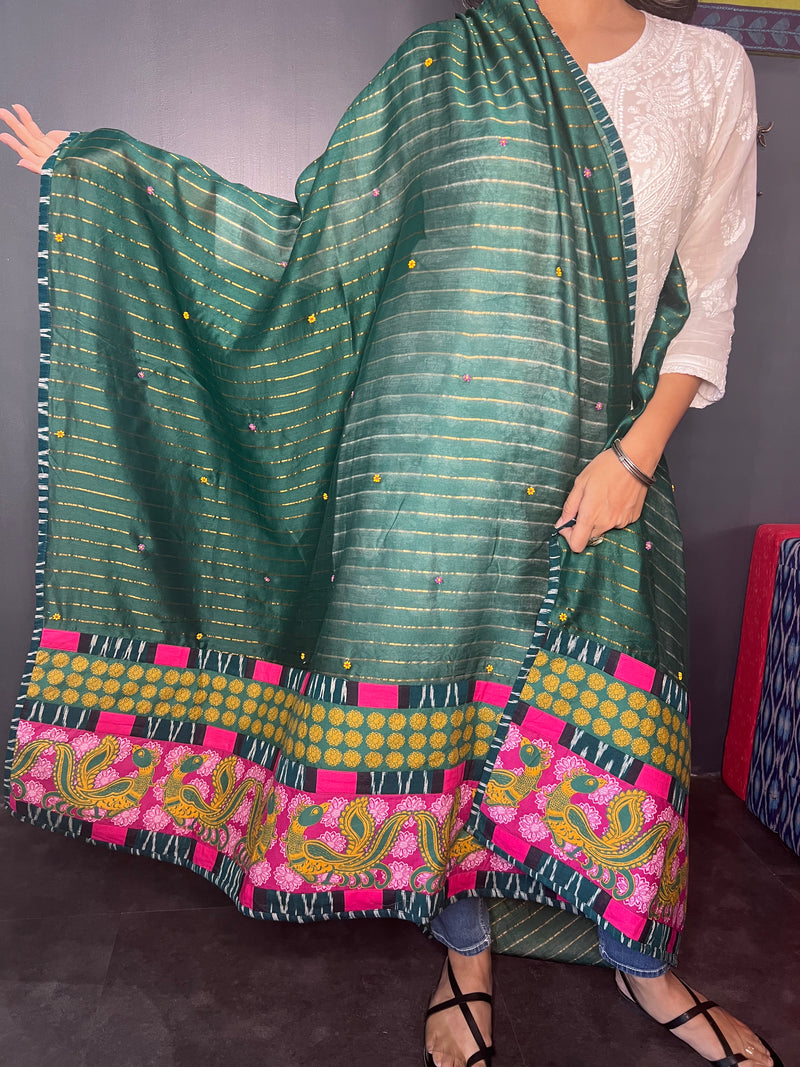 Green Chanderi embroidered dupatta (Copy)