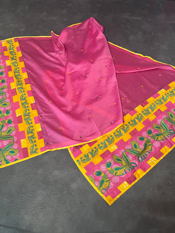 Pink Chanderi embroidered dupatta