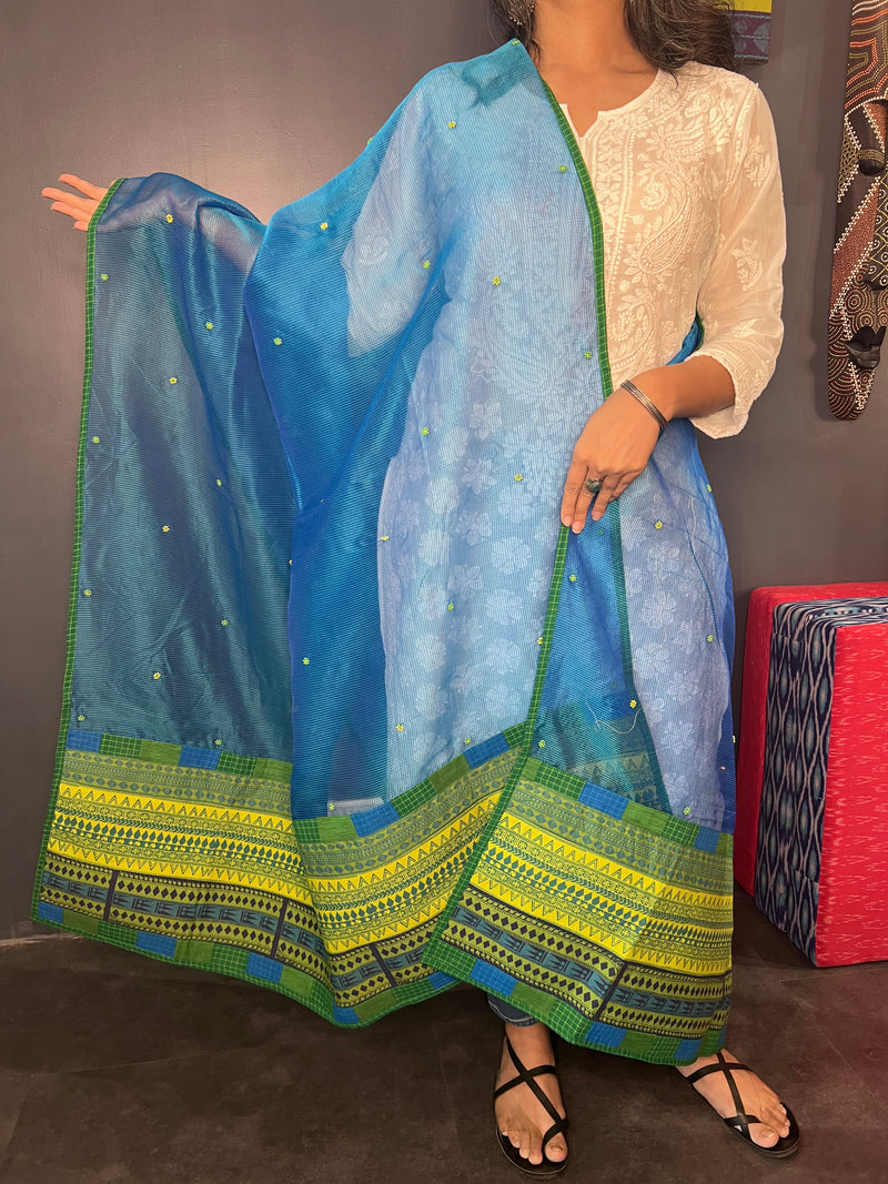 Blue kota embroidered dupatta