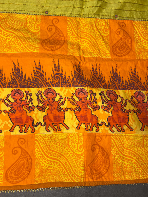 Yellow chanderi embroidered dupatta