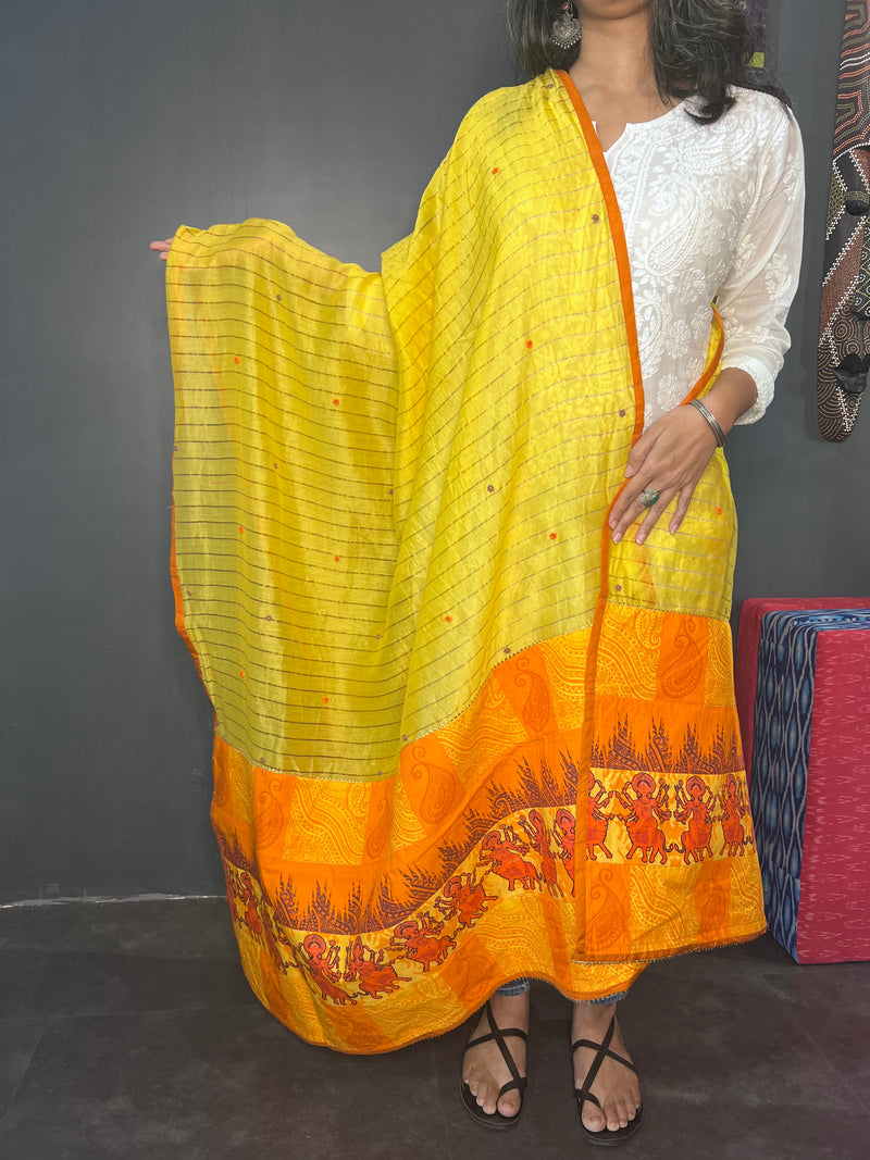 Yellow chanderi embroidered dupatta