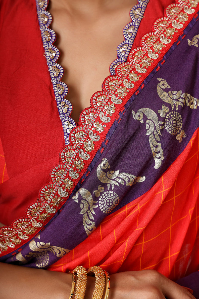 PREM RED PURPLE SAREE