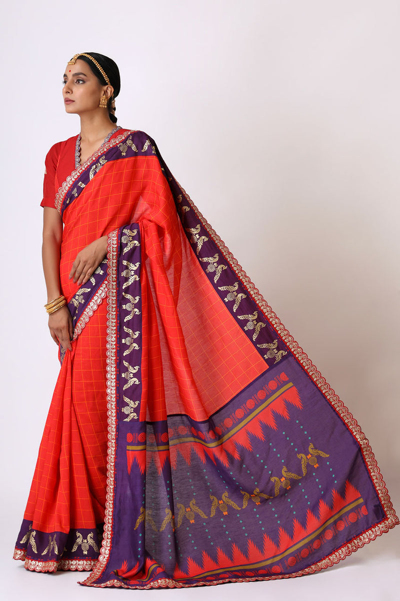 PREM RED PURPLE SAREE