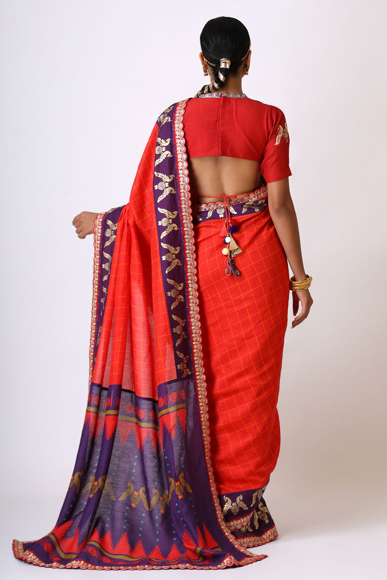 PREM RED PURPLE SAREE