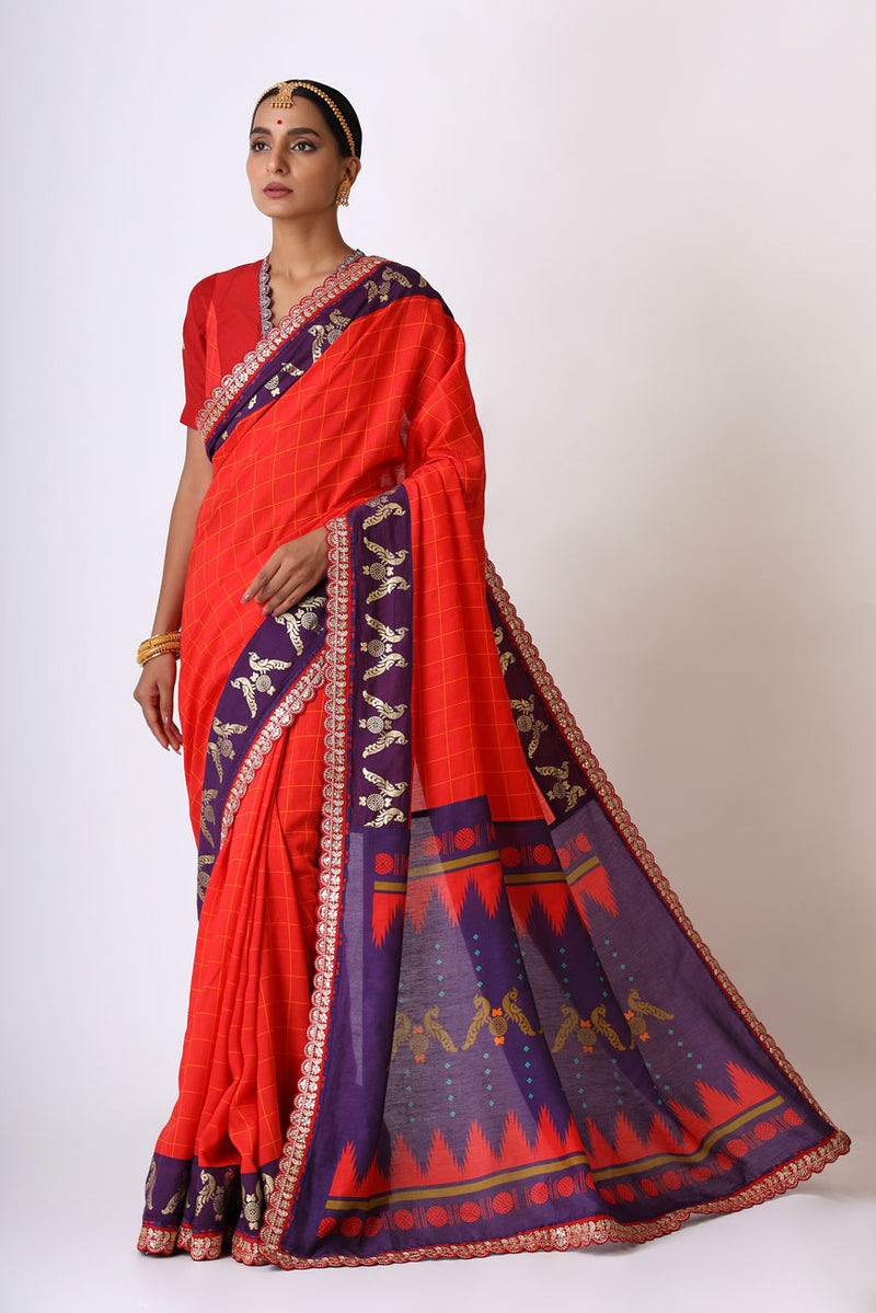 PREM RED PURPLE SAREE