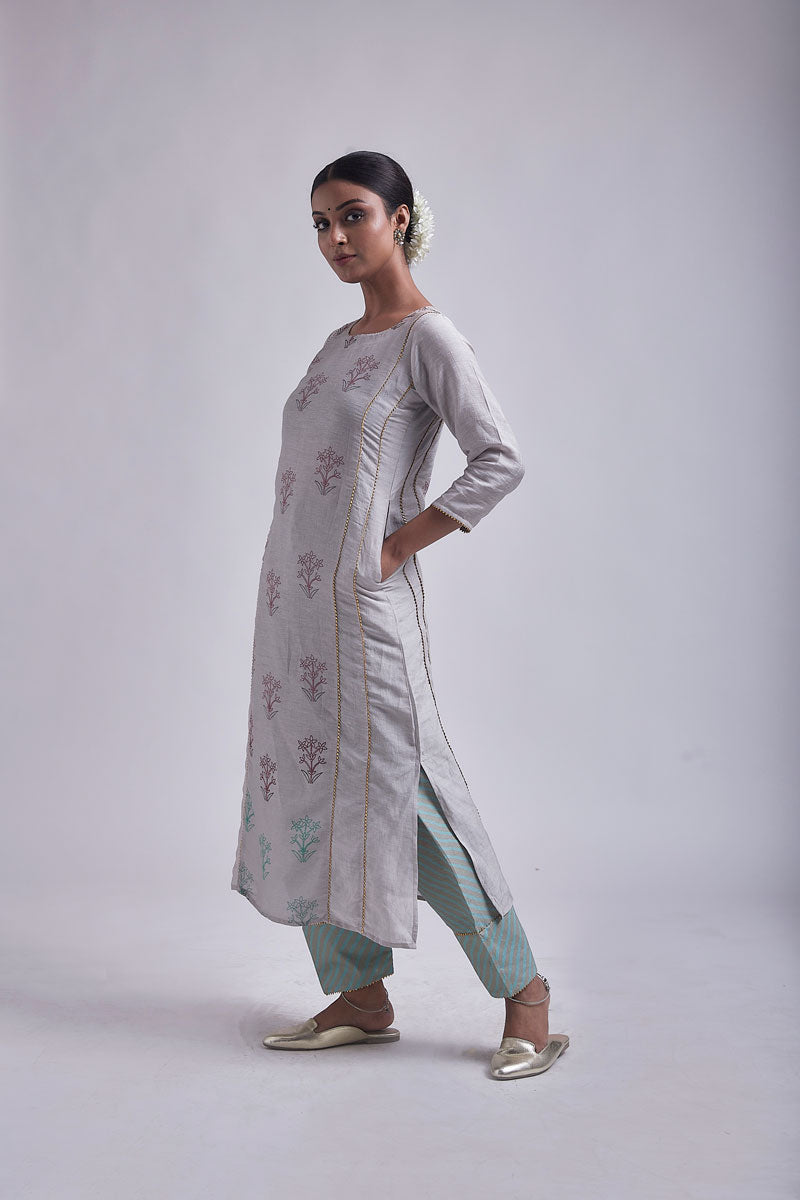 Phool Grey Choga set (Kurta + Salwar)