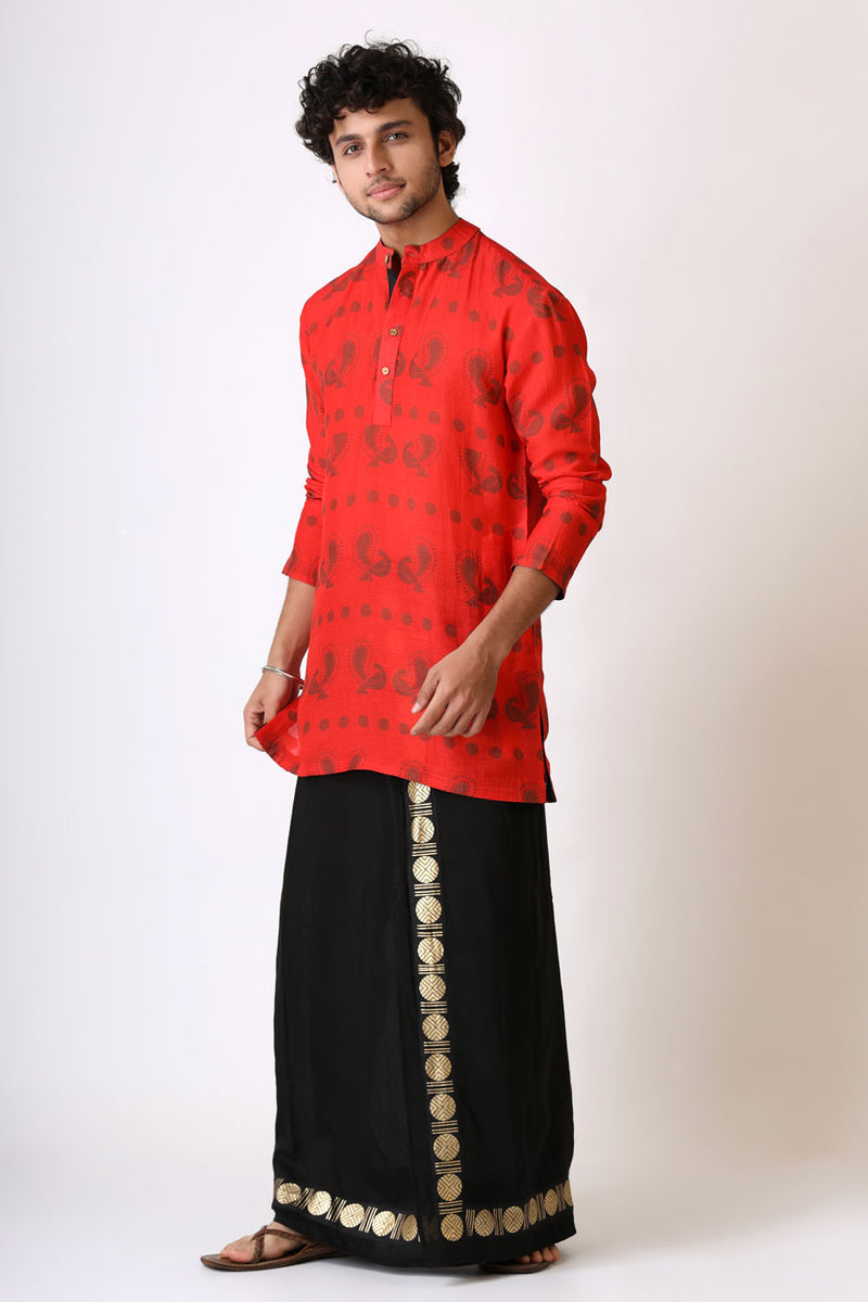 SANGHARSH BLACK-RED VESHTI + KURTA SET