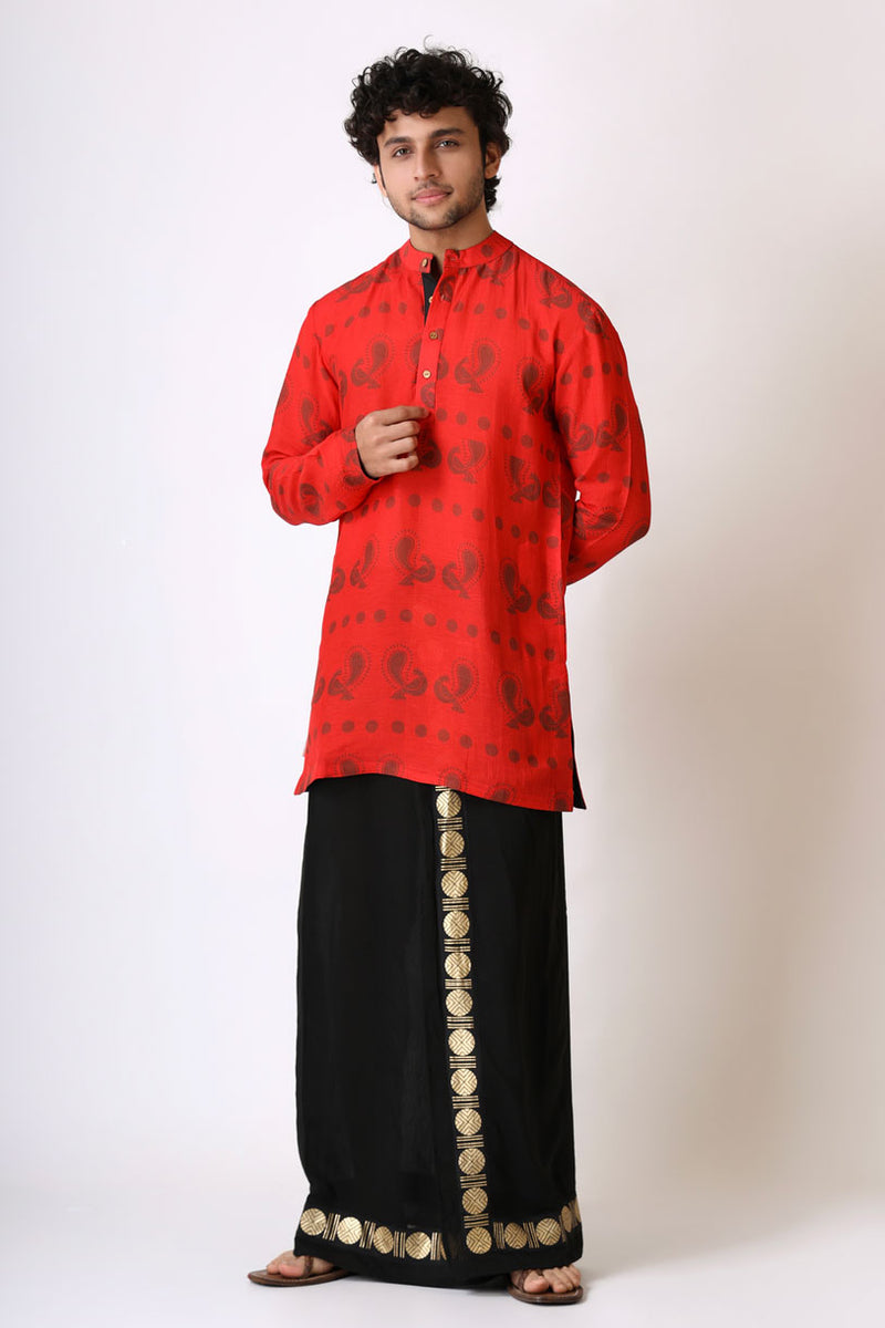 SANGHARSH BLACK-RED VESHTI + KURTA SET