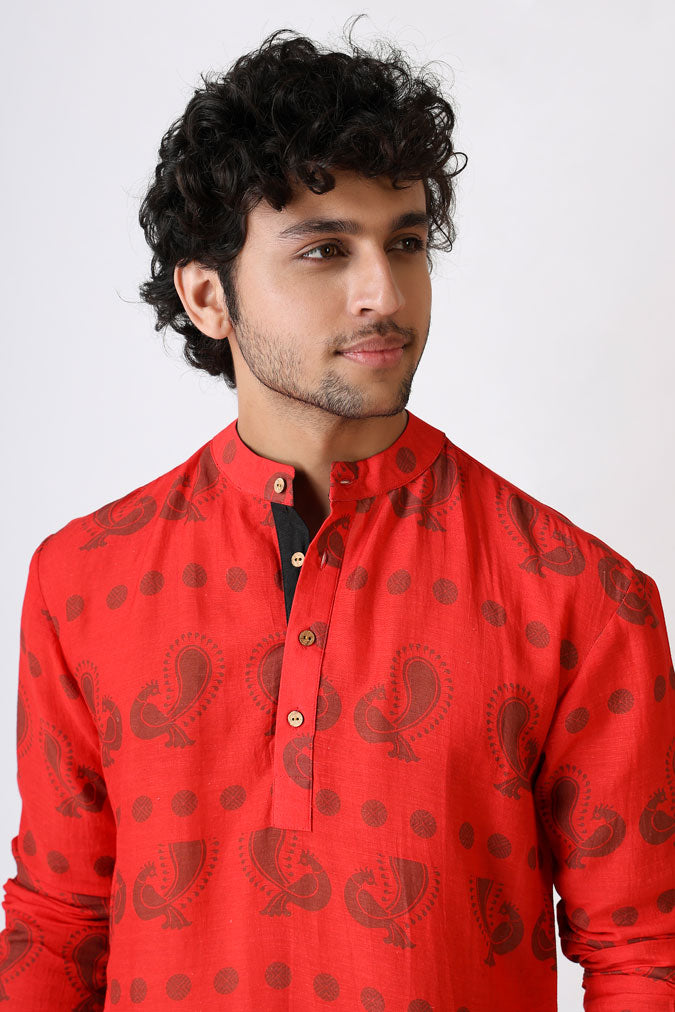 SANGHARSH BLACK-RED VESHTI + KURTA SET