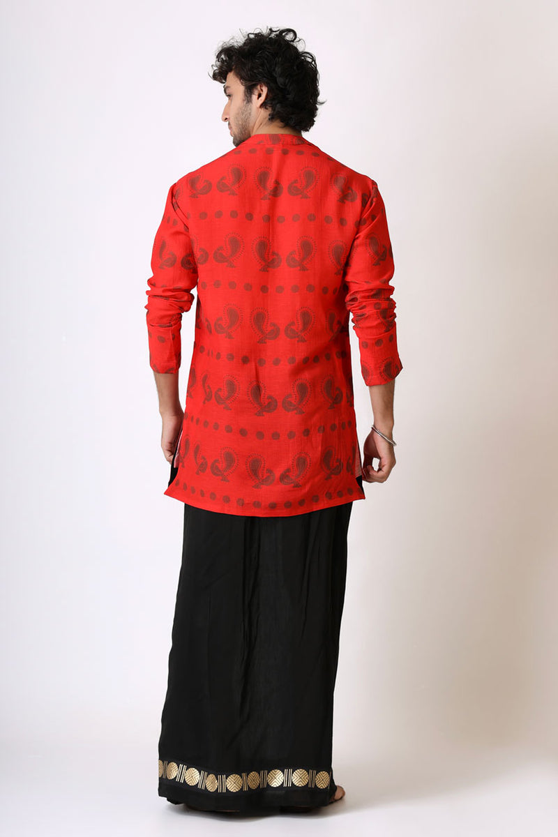 SANGHARSH BLACK-RED VESHTI + KURTA SET