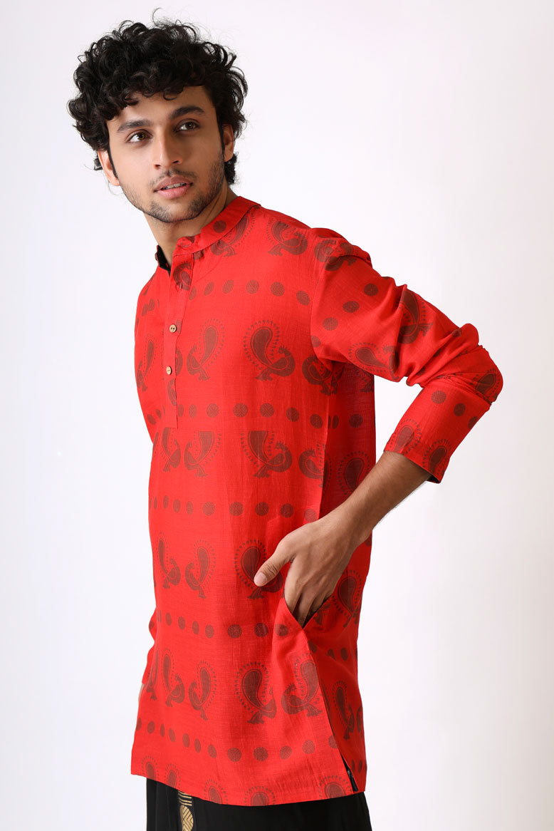 SANGHARSH BLACK-RED VESHTI + KURTA SET