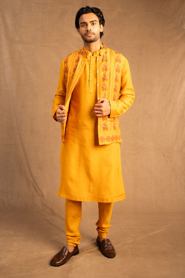 Trishula set of 3 Haldi ( kurta + churidar + jacket )