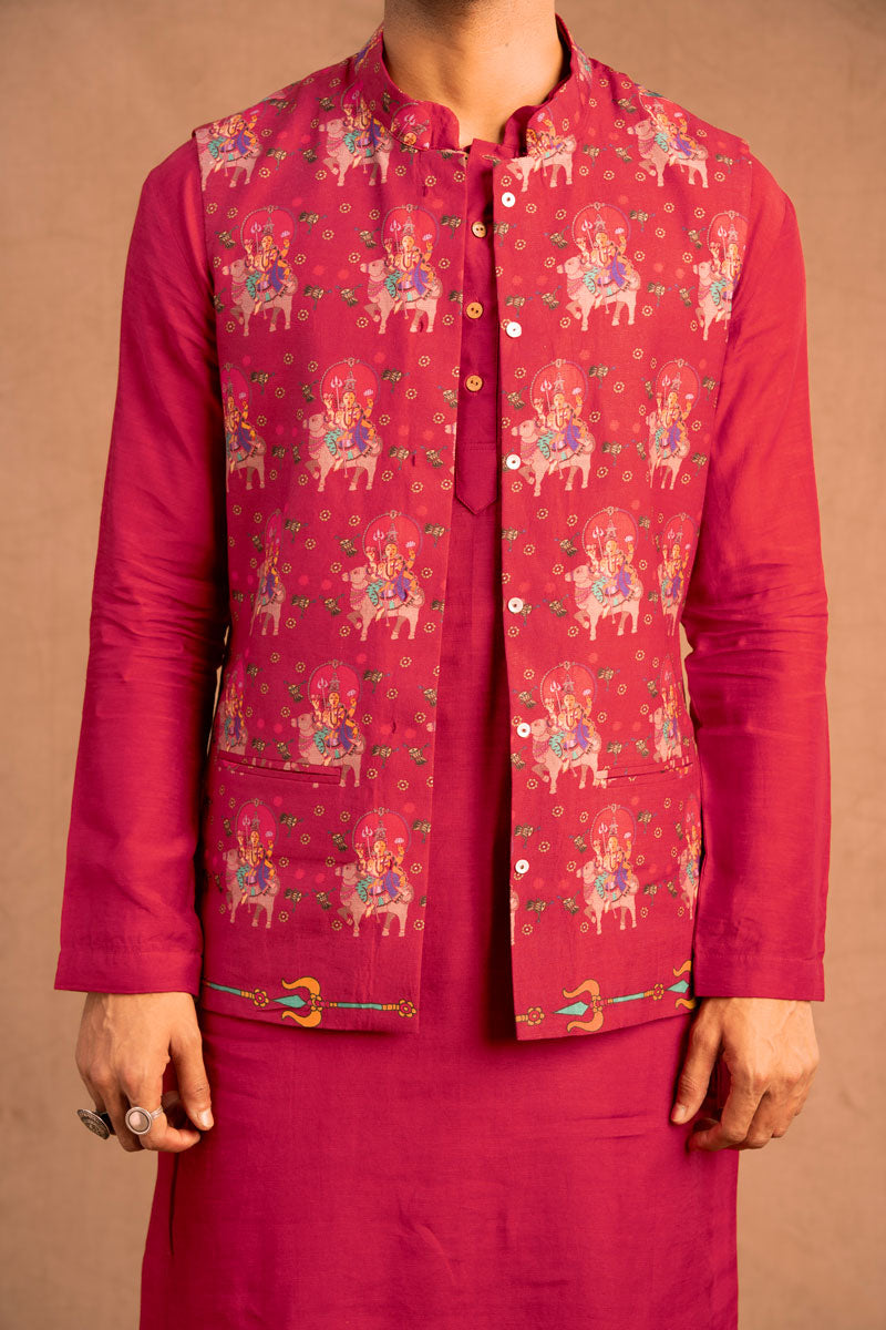 Trishula set of 3  Maroon ( kurta + churidar + jacket )