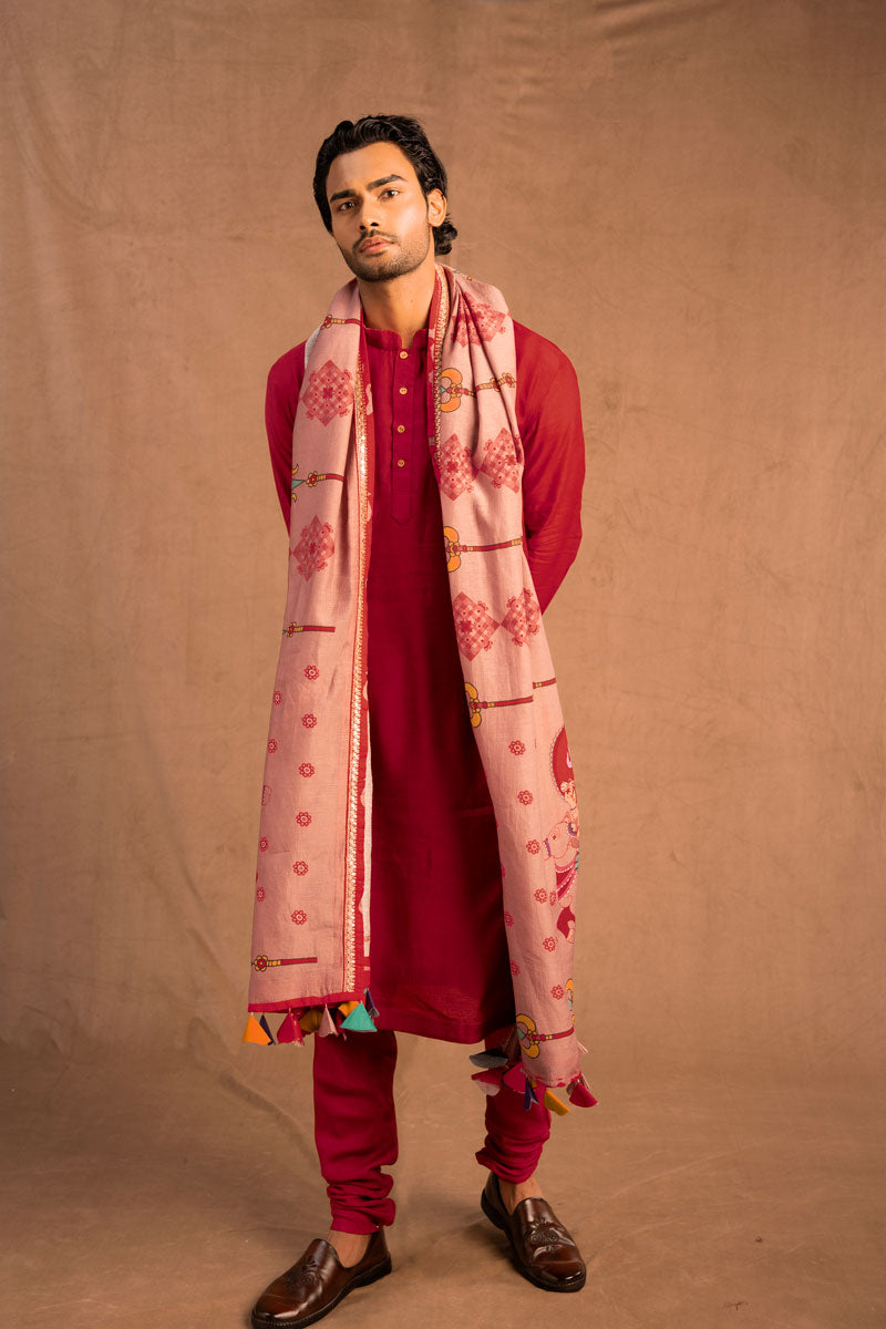 Trishula set of 3  Maroon ( kurta + churidar + jacket )