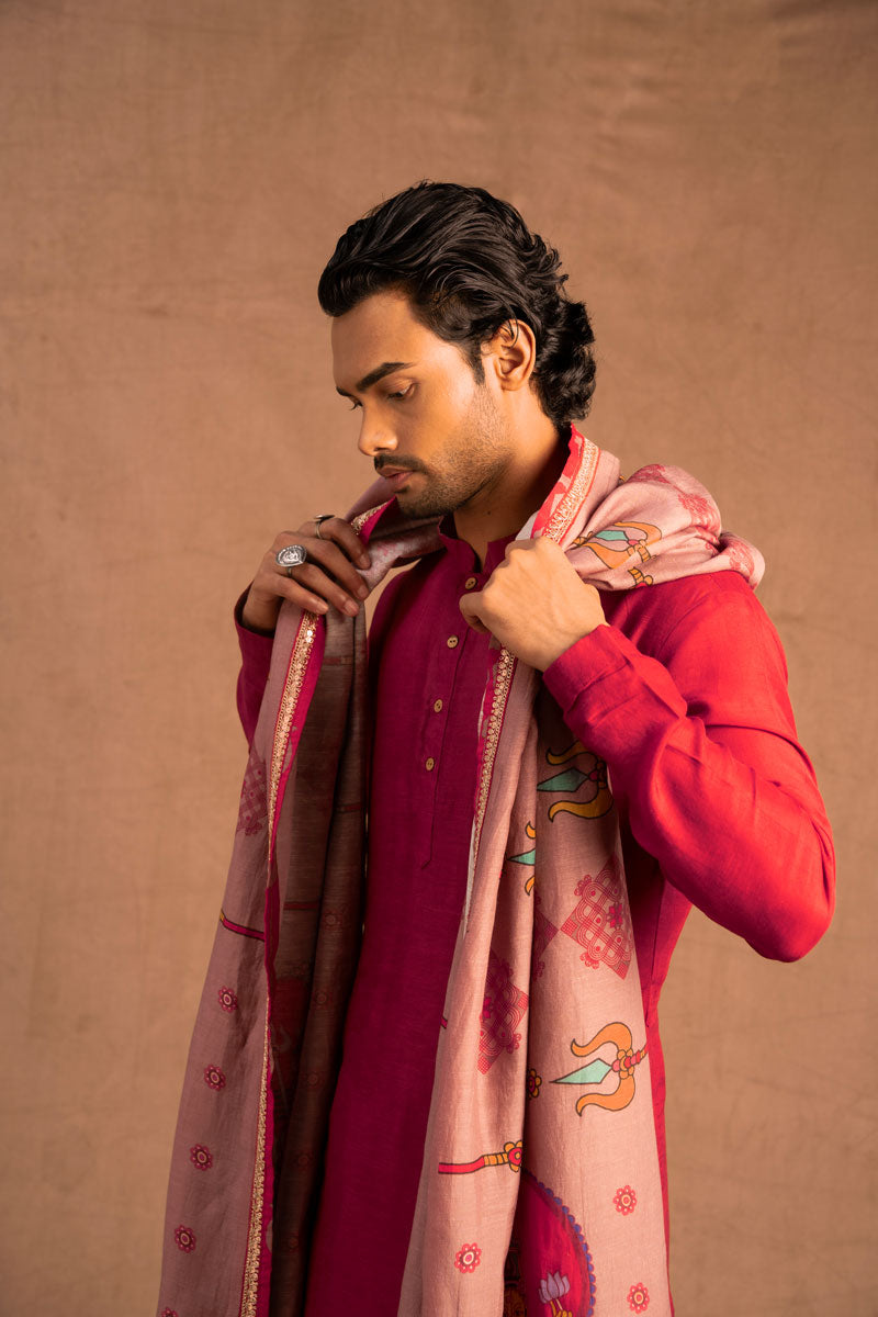 Trishula set of 3  Maroon ( kurta + churidar + jacket )