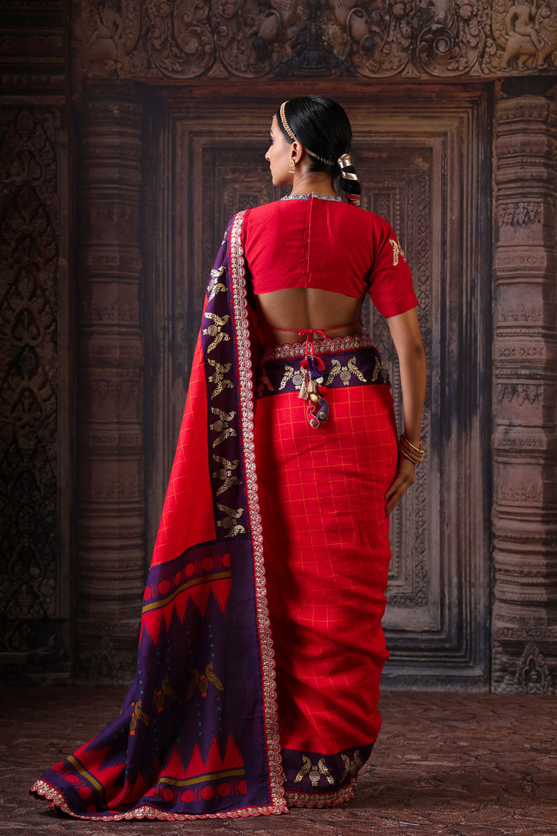 PREM RED PURPLE SAREE