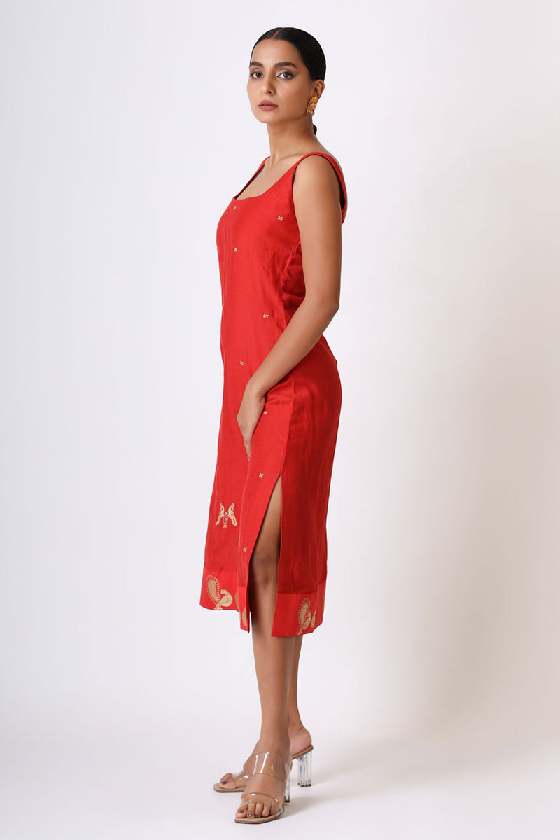 LITTLE RED EMBROIDERED MAYIL DRESS