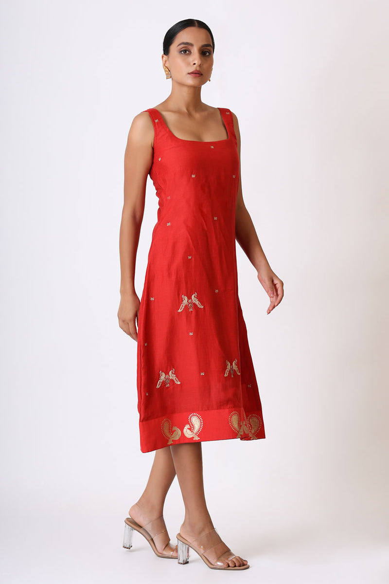 LITTLE RED EMBROIDERED MAYIL DRESS