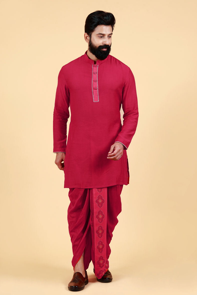 PHOOLKARI MAROON DHOTI+ KURTA+ JACKET SET