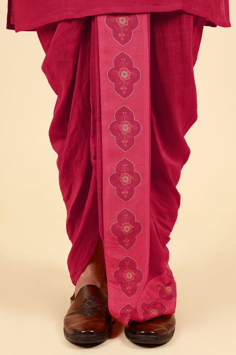 PHOOLKARI MAROON DHOTI+ KURTA+ JACKET SET