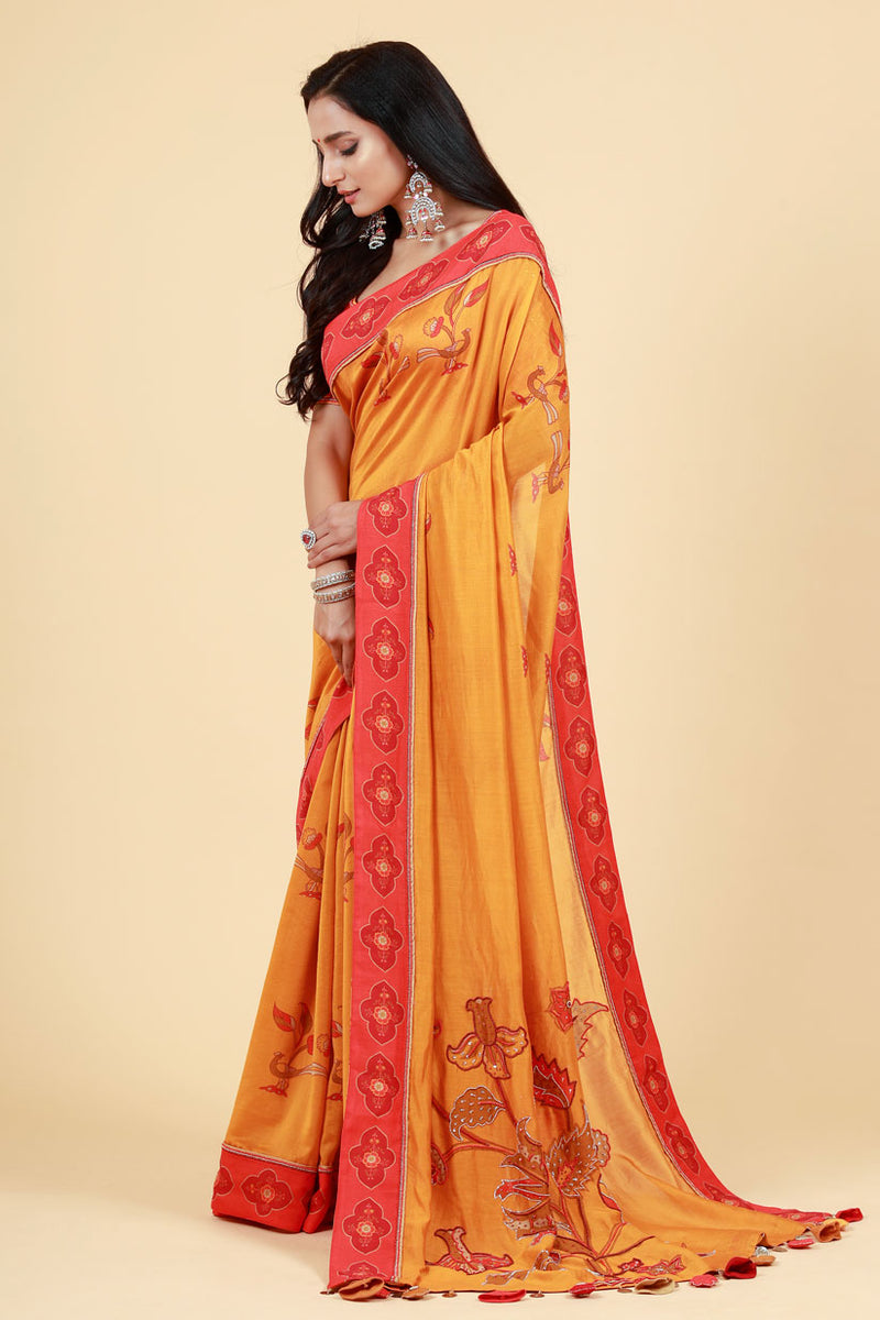 LAHARI HALDI HAND EMBROIDERED + PRINT SAREE