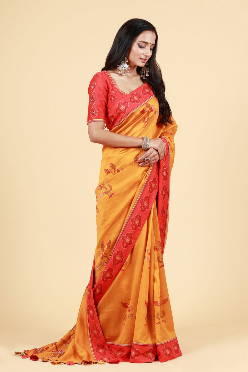 LAHARI HALDI HAND EMBROIDERED + PRINT SAREE