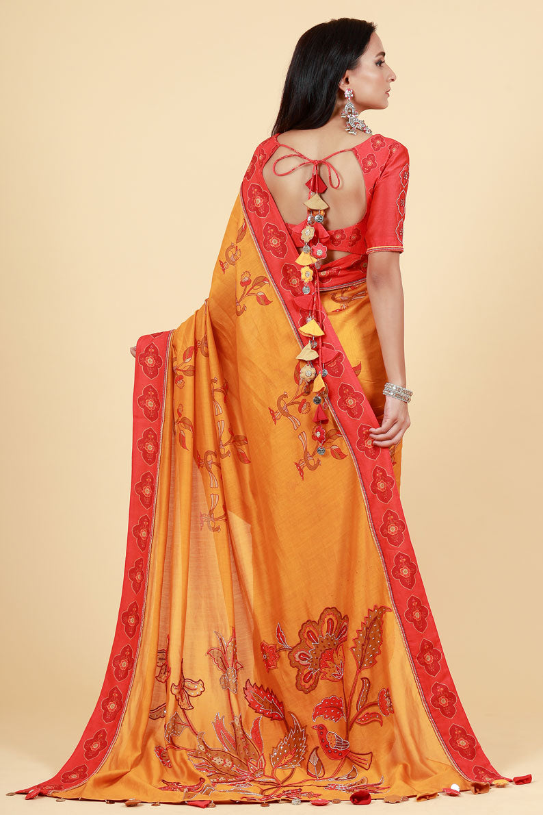 LAHARI HALDI HAND EMBROIDERED + PRINT SAREE