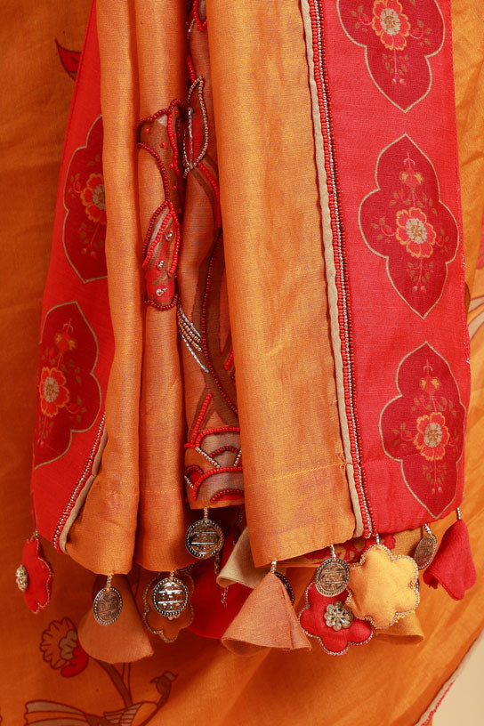 LAHARI HALDI HAND EMBROIDERED + PRINT SAREE