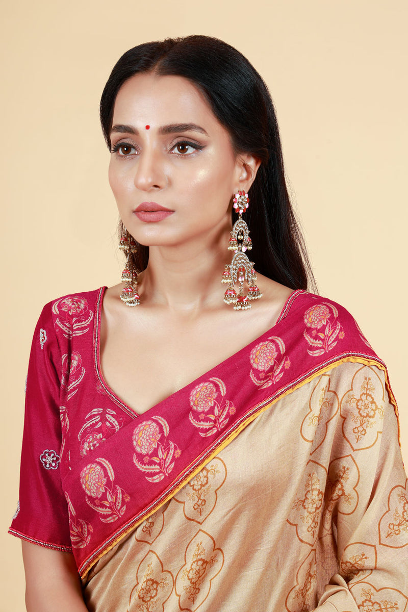 LAHARI BEIGE-GOLD HAND EMBROIDERED + PRINT SAREE