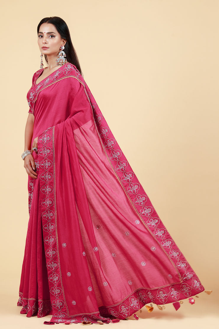 LAHARI MAROON HAND EMBROIDERED SAREE