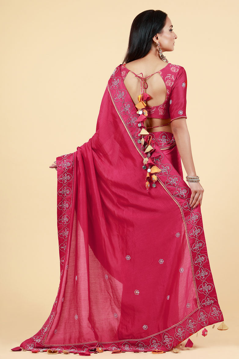 LAHARI MAROON HAND EMBROIDERED SAREE