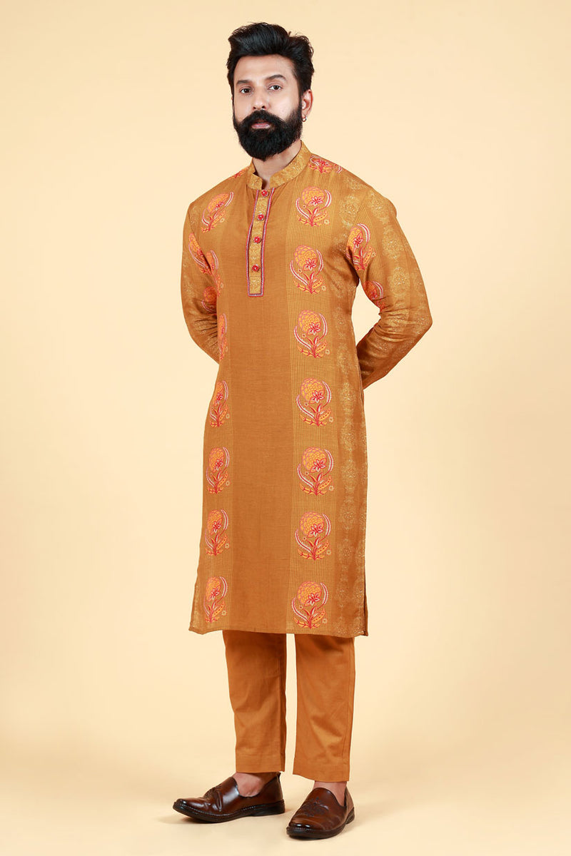 VIDYUT OLIVE-GOLD KURTA+ PANT SET