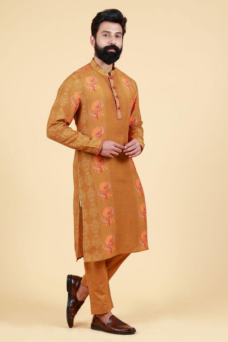 VIDYUT OLIVE-GOLD KURTA+ PANT SET