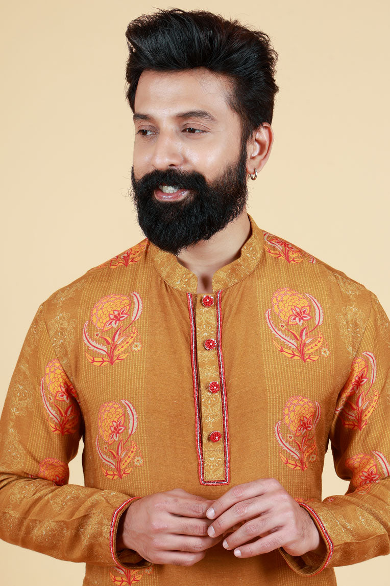 VIDYUT OLIVE-GOLD KURTA+ PANT SET