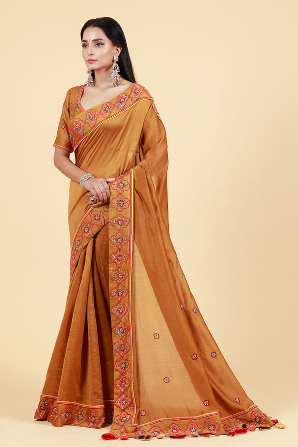 LAHARI OLIVE-GOLD HAND EMBROIDERED SAREE