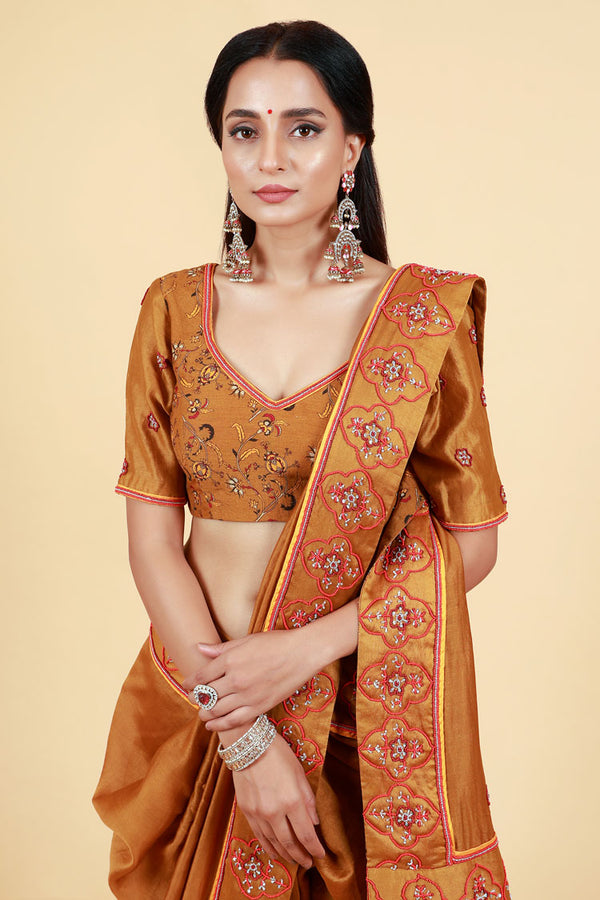 LAHARI OLIVE-GOLD HAND EMBROIDERED SAREE