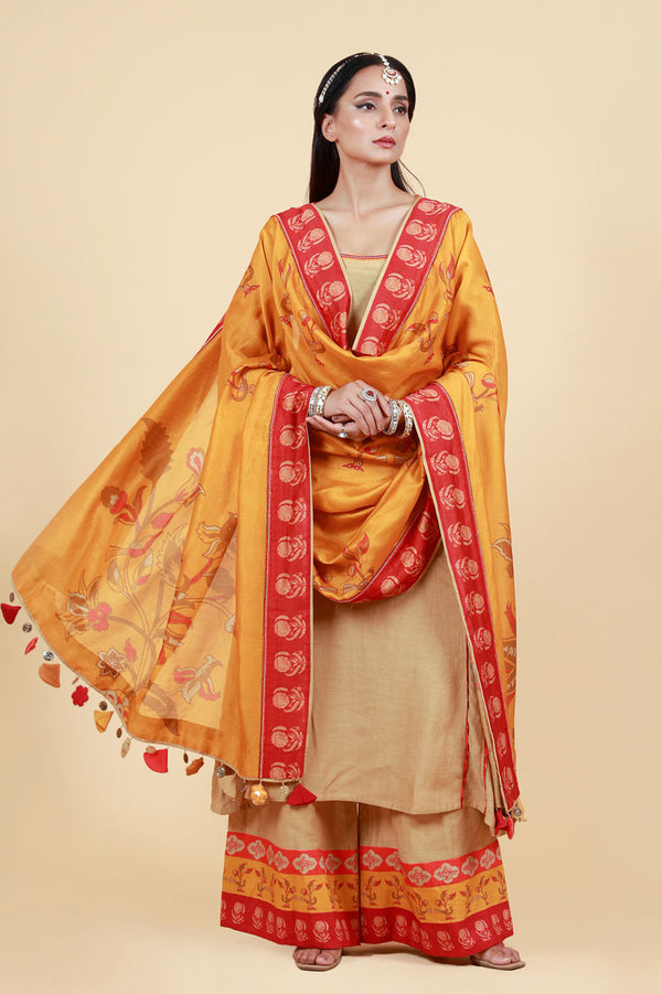 RASALA BEIGE KURTA PALAZZO + DUPATTA SET