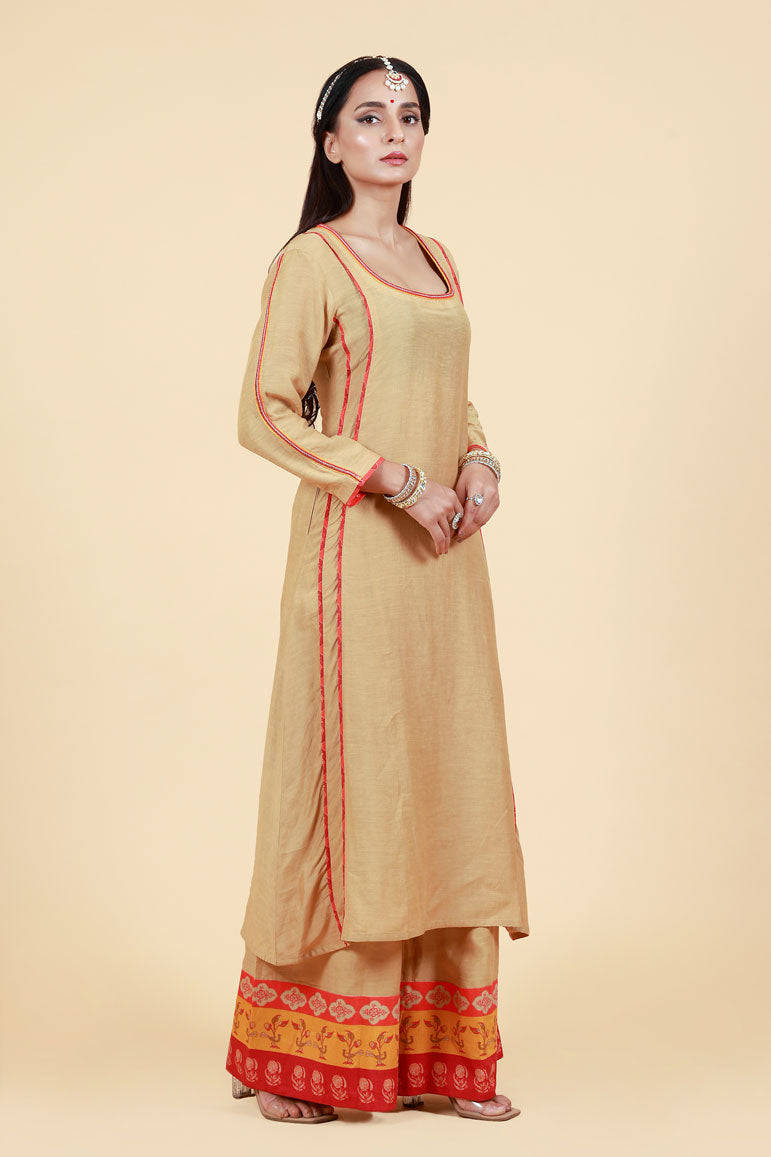 RASALA BEIGE KURTA PALAZZO + DUPATTA SET