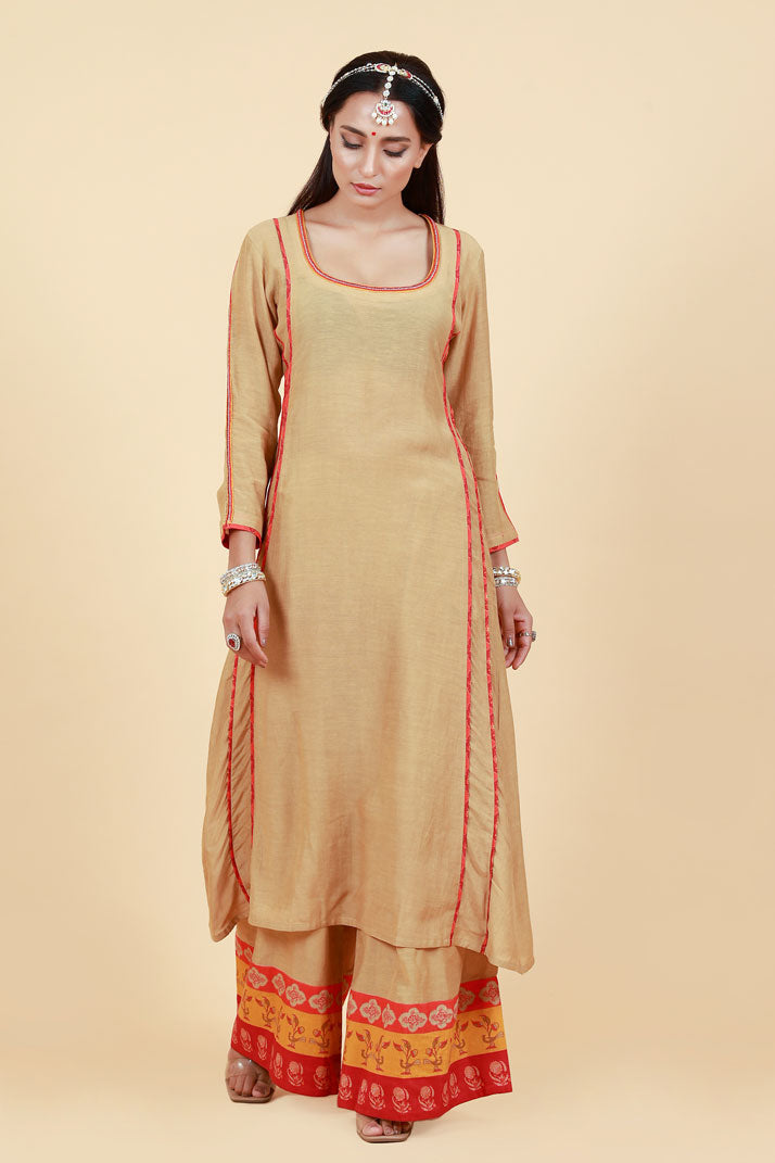 RASALA BEIGE KURTA PALAZZO + DUPATTA SET