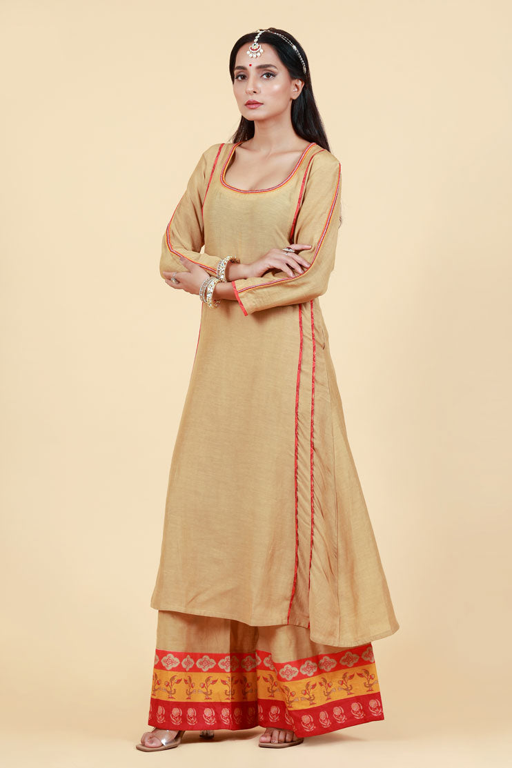 RASALA BEIGE KURTA PALAZZO + DUPATTA SET