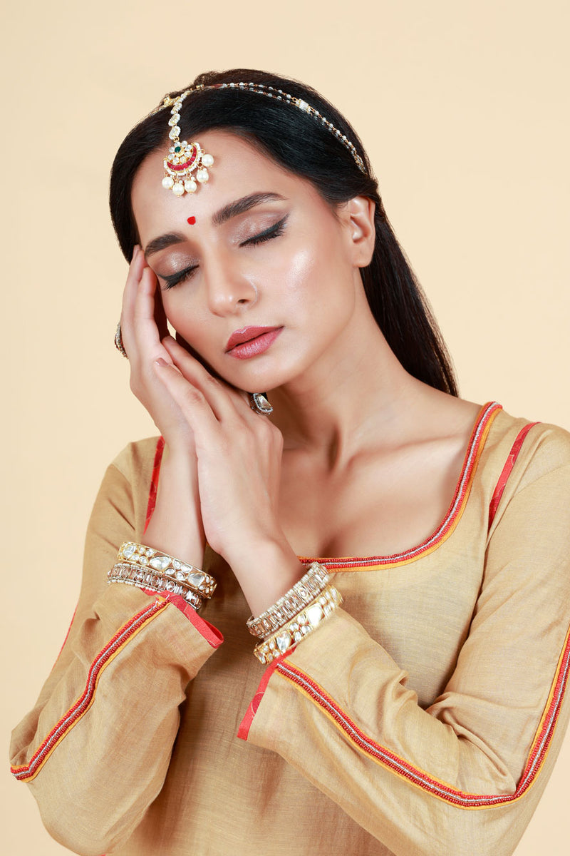 RASALA BEIGE KURTA PALAZZO + DUPATTA SET