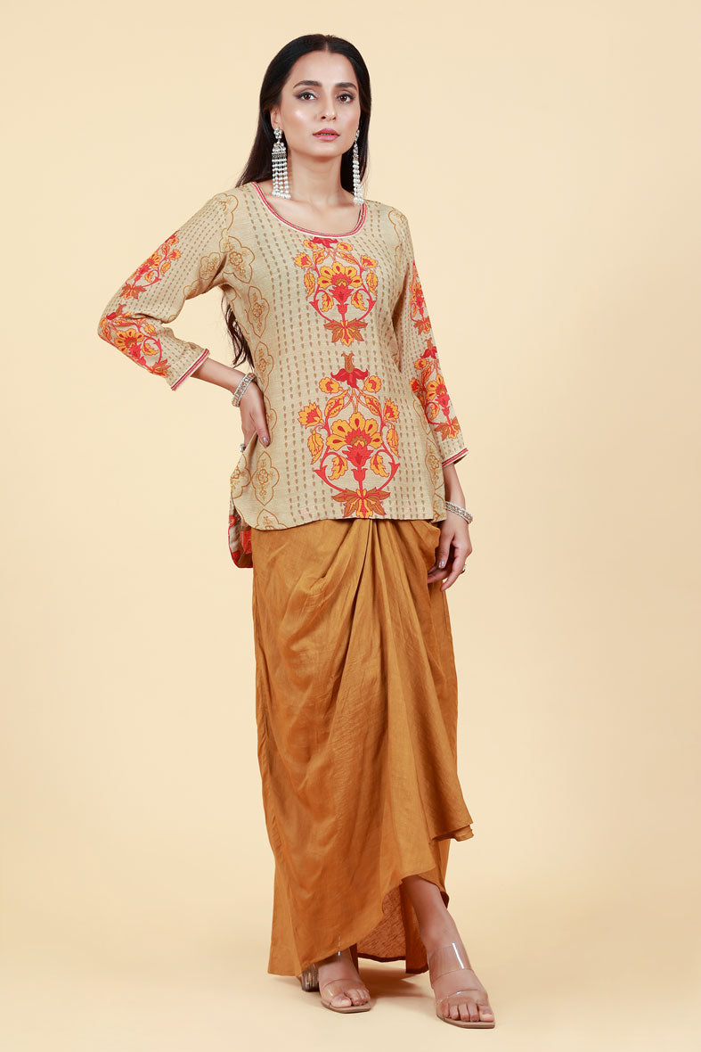 NAVIKA BEIGE GOLD DHOTI SKIRT+ KURTA SET