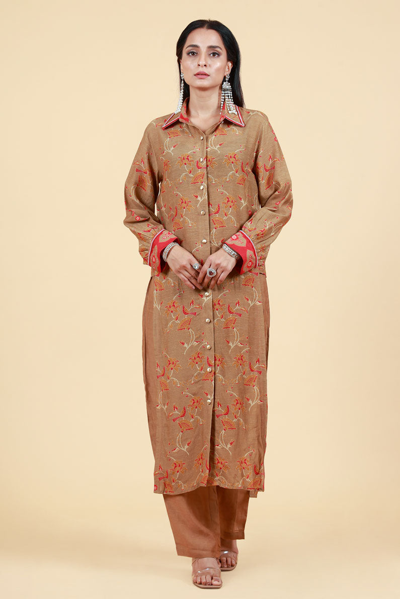 TARUNI BEIGE-GOLD KURTA + PANT SET